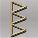 Wandering Bard Press logo is a vertical line on the left with 3 triangles pointing to the right with their bases aligned vertically along the left hand line. It is a combination of the Viking runes wunjo (resembles a capital P) and berkano (resembles a capital B).